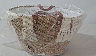 Bolso capazo de playa rafia beige