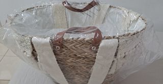 Bolso capazo de playa rafia beige