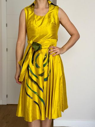 Vestido fiesta amarillo-verde