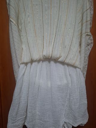 Vestido largo beige con lentejuelas