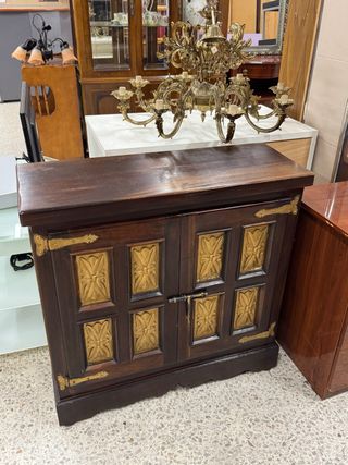 Mueble recibidor vintage madera dorada