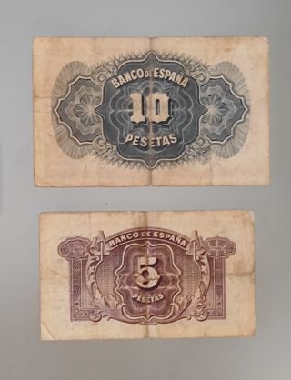 2 Billetes España: 5 y 10 Pesetas