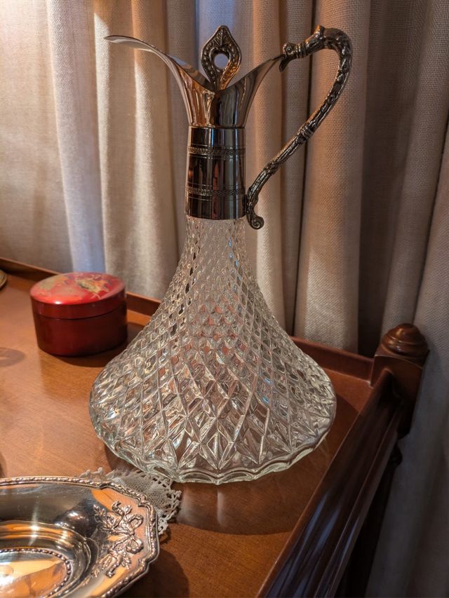 Decantador cristal plateado
