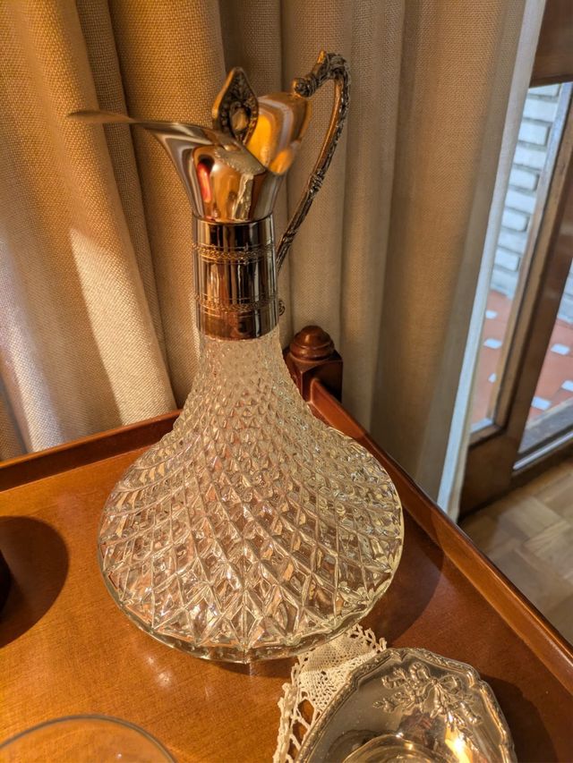 Decantador cristal plateado