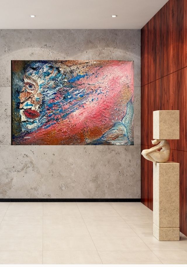 Quadro astratto - colori blu e rosa