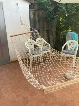 Hamaca beige algodón-madera