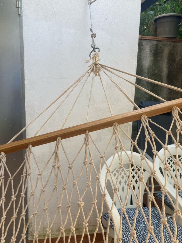 Hamaca beige algodón-madera