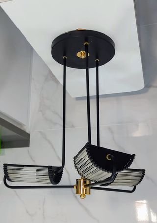 Lámpara techo 3 luces - Negro/Dorado y cristal