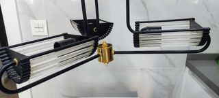 Lámpara techo 3 luces - Negro/Dorado y cristal