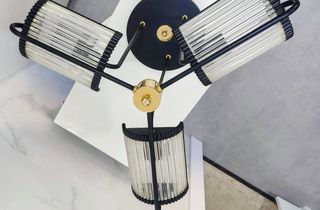 Lámpara techo 3 luces - Negro/Dorado y cristal