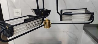 Lámpara techo 3 luces - Negro/Dorado y cristal