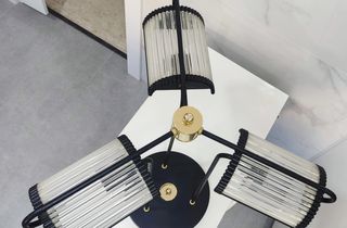 Lámpara techo 3 luces - Negro/Dorado y cristal