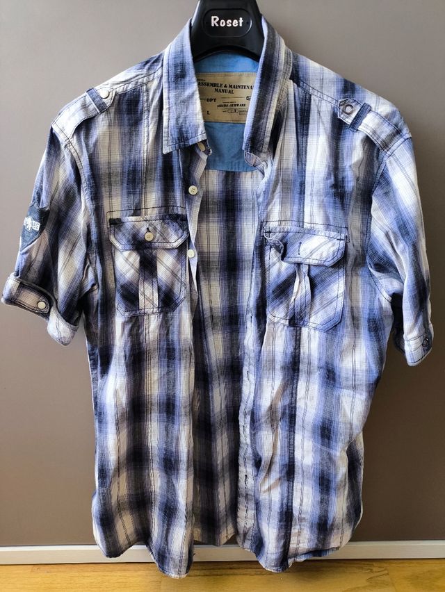 Camisa cuadros azul-blanca - Talla L