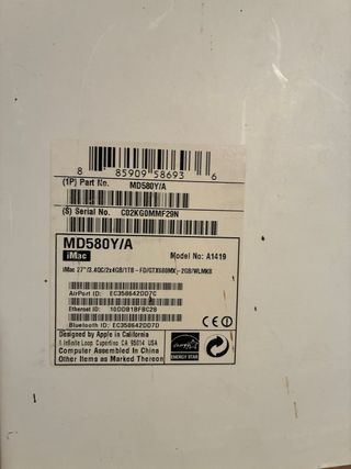 iMac 27" Apple  + sin teclado, solo ratón