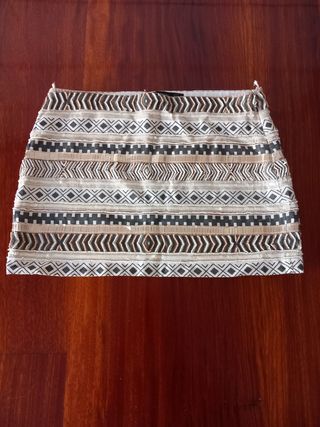 Minifalda boho chic beige y multicolor