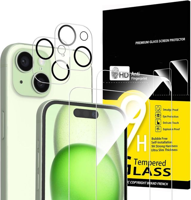 Pack 2x Protector Pantalla y Cámara para iPhone 15