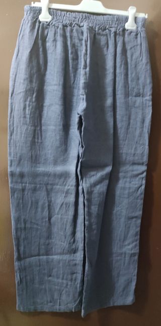 Pantaloni lino donna - blu grigio