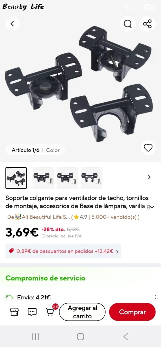 Ventilador de techo con luz y brillantes