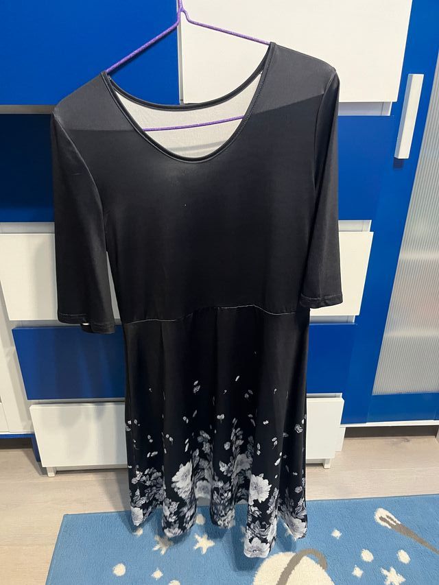 Vestito nero fiori bianco, tg M