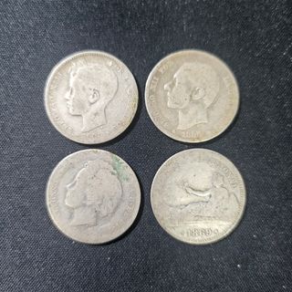 4 Monedas de 1 Peseta de Plata Alfonso XII
