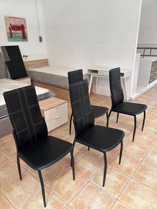 4 Sillas Comedor Cuero Negro