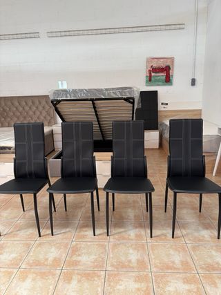 4 Sillas Comedor Cuero Negro