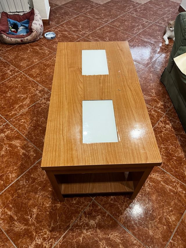 Mesa centro madera - 2 cristales