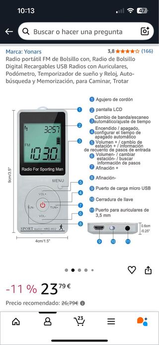 Radio portátil FM de bolsillo