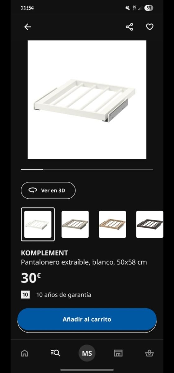 Pantalonero extraíble IKEA KOMPLEMENT blanco+leja