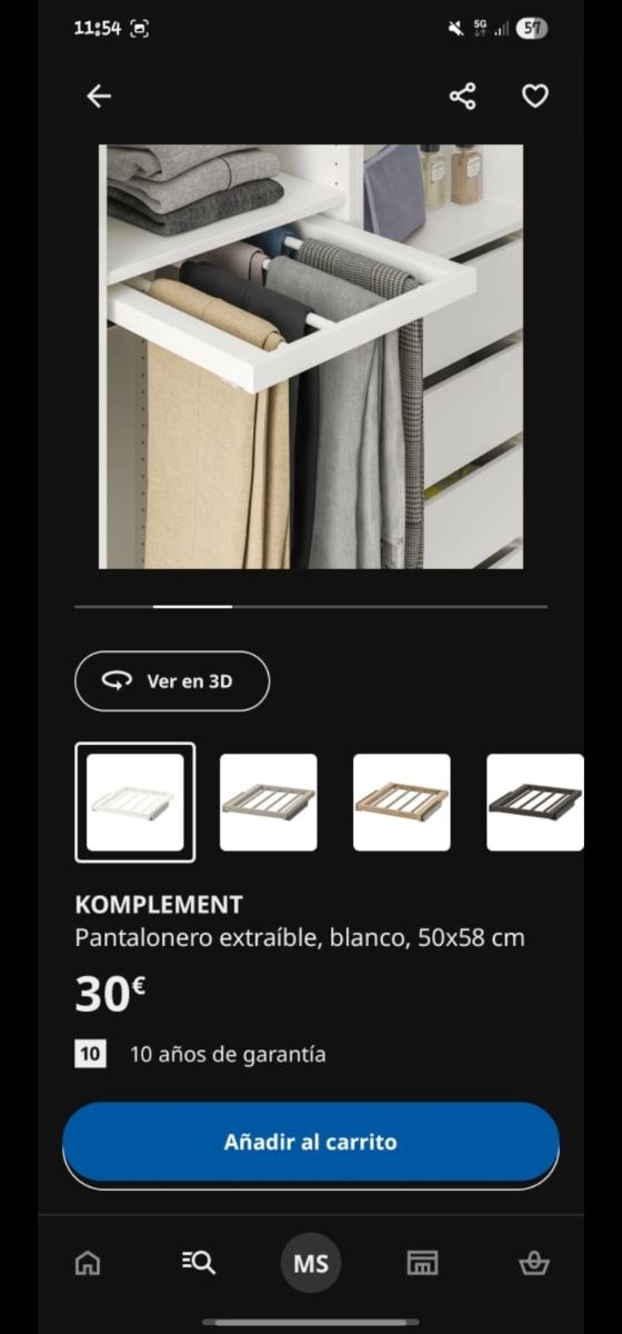 Pantalonero extraíble IKEA KOMPLEMENT blanco+leja