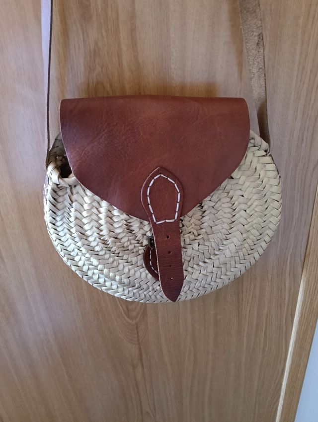 Bolso rafia marrón y beige
