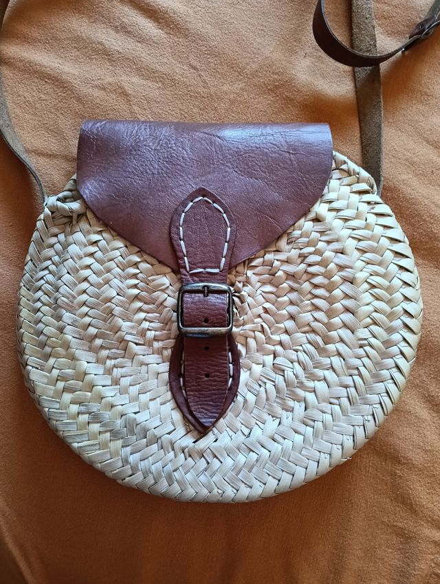 Bolso rafia marrón y beige