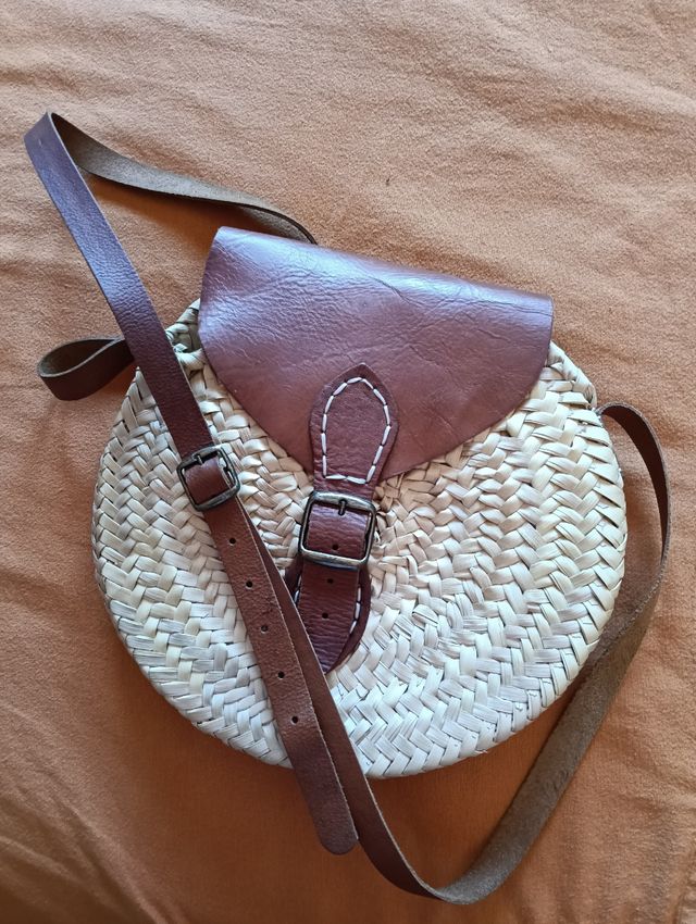 Bolso rafia marrón y beige