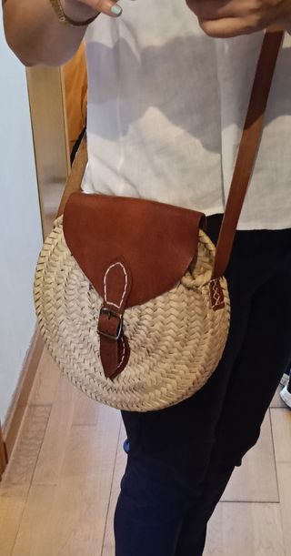 Bolso rafia marrón y beige