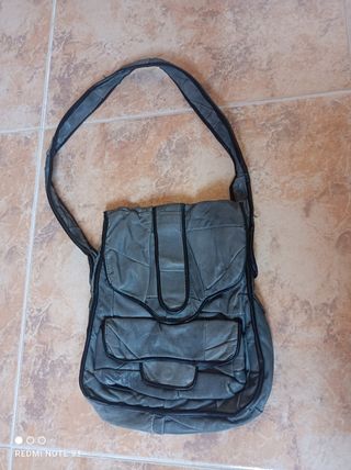 Bolso de hombro piel gris vintage