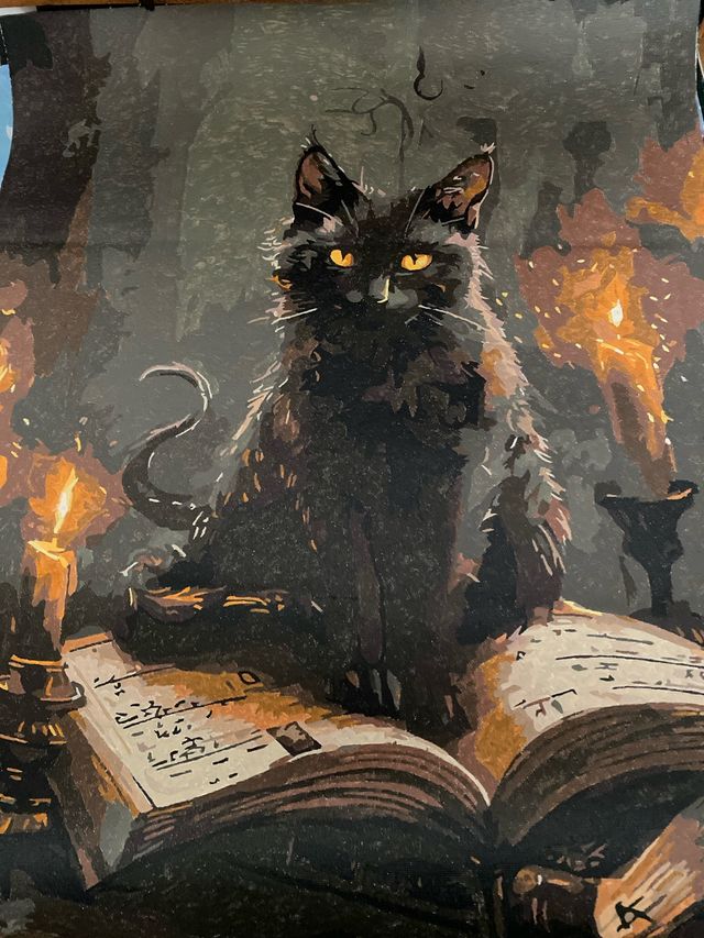 Quadro tipo Magic Black Cat dipinto con numeri