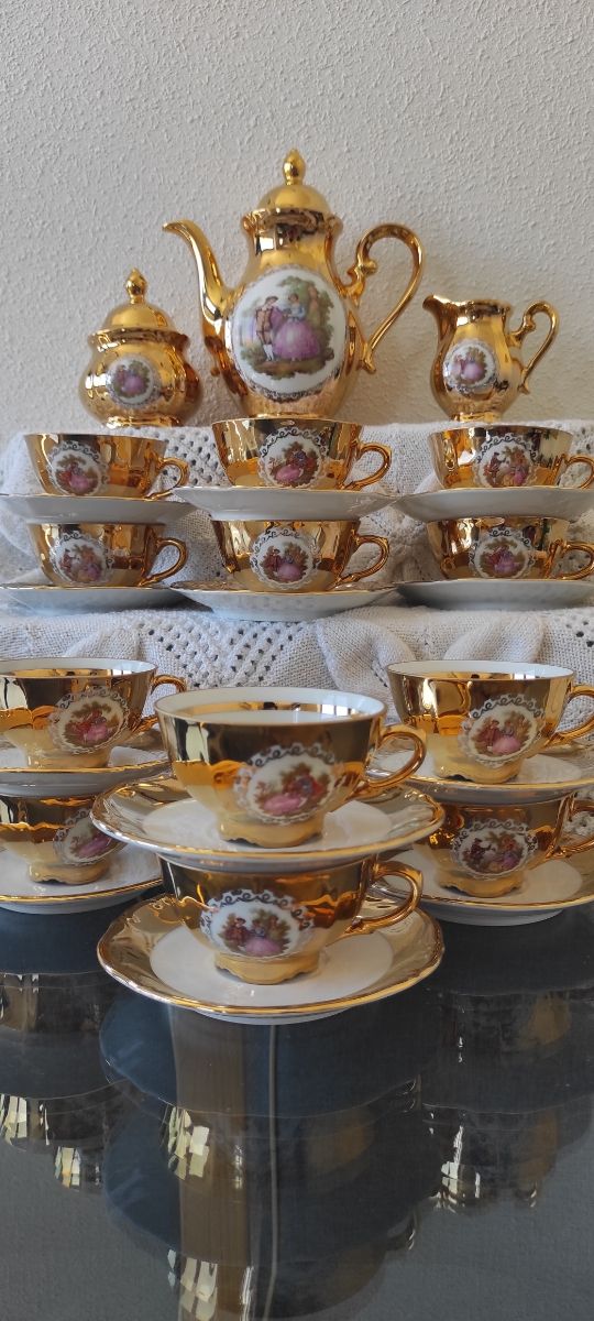 Set tè in porcellana Bavaria oro 24k