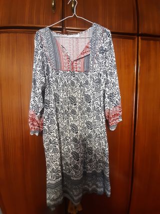 Vestido boho chic blanco y negro - M