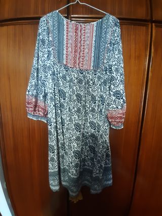 Vestido boho chic blanco y negro - M