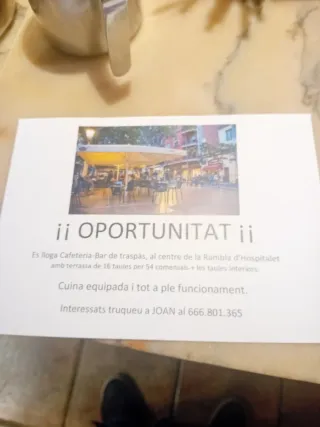 Traspaso Bar Restaurante, con terraza 16 mesas