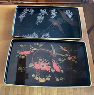 Coppia vassoi giapponesi vintage dipinti a mano