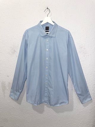 Camisa Calvin Klein Rayas Azul y Blanco Logo L