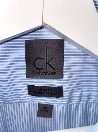 Camisa Calvin Klein Rayas Azul y Blanco Logo L