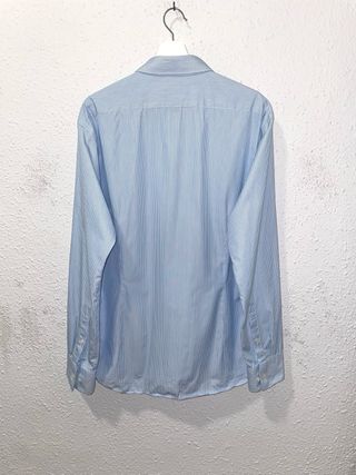 Camisa Calvin Klein Rayas Azul y Blanco Logo L