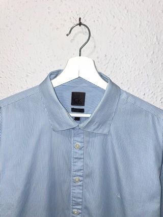 Camisa Calvin Klein Rayas Azul y Blanco Logo L