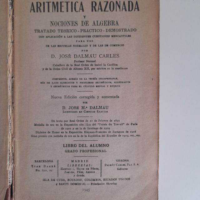 Aritmética razonada y nociones de álgebra