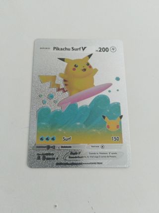 Pikachu Surf V - Carta Pokémon plata