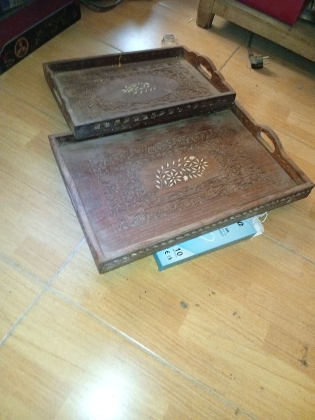 Bandejas madera tallada - 2 uds