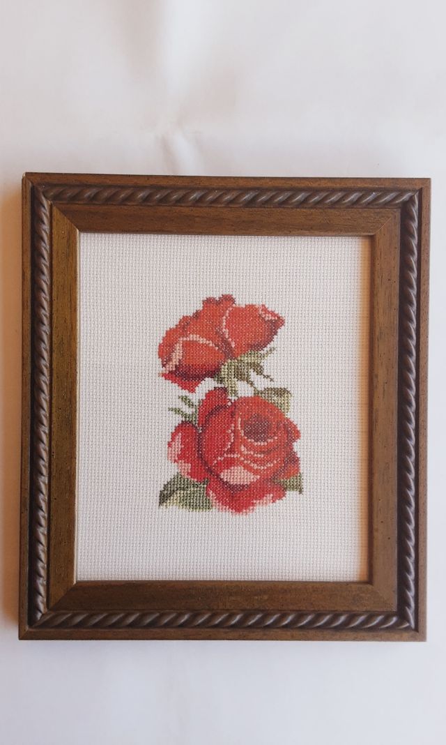 3 Cuadros punto de cruz rosas 3 de perros