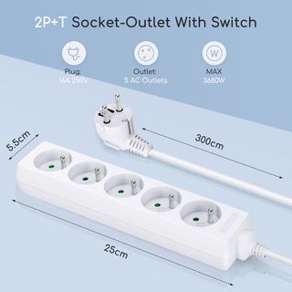 Aigostar Regleta alargador de 5 enchufes 16A 2P+E